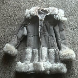 Leather Fur Hooded Girls's Coat